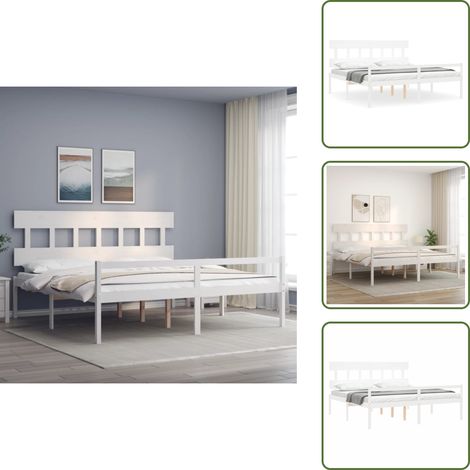 The Living Store Seniorenbett mit Kopfteil 200x200 cm Weiß Massivholz - Massivholz-Bett (1/5)