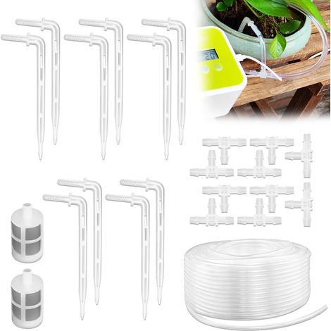 Kit d'irrigation goutte à goutte automatique,comprenant 10 mètres de tuyaux 1/4",goutteurs,connecteurs en T filtre pour système d'arrosage automatique (1/5)