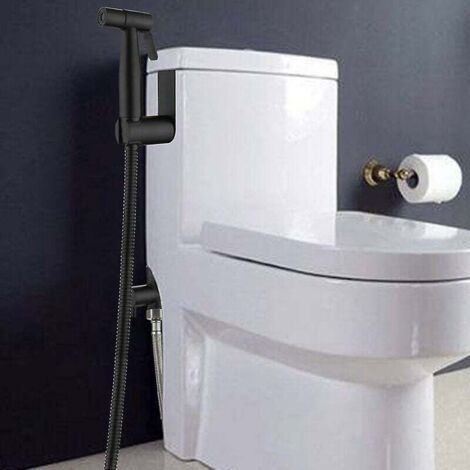 Douchette pour robinet Kit de pulvérisateur de bidet de toilette noir. Ensemble de prise de main en acier inoxydable (1/4)