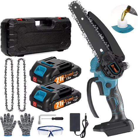 Mini Tronçonneuse Sans Fil 6 Pouces Rechargeable 2 Batteries 2 Chaînes Outil de Coupe Bois et Jardinage (1/5)