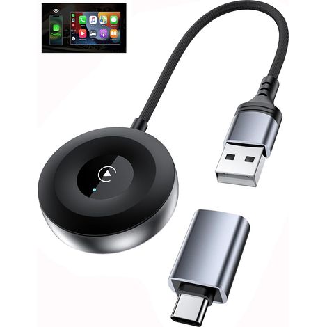 Adaptador inalámbrico CarPlay para iPhone 16.º y 16.º. Adaptador inalámbrico Bluetooth. Dongle inalámbrico CarPlay. Convierte CarPlay con cable a CarPlay inalámbrico. Adaptador USB C/A para coche para (1/5)