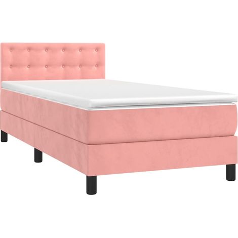 Box Spring Bed with Mattress&LED Pink 90x200cm Velvet vidaXL (1/4)