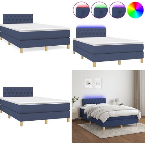 Sommier à lattes de lit matelas et LED bleu 120x190 cm tissu - Sommier Tapissier - Matelas LED - Literie Bleu - Chaise Lit - Chambre À Coucher - Home & Living (1/5)