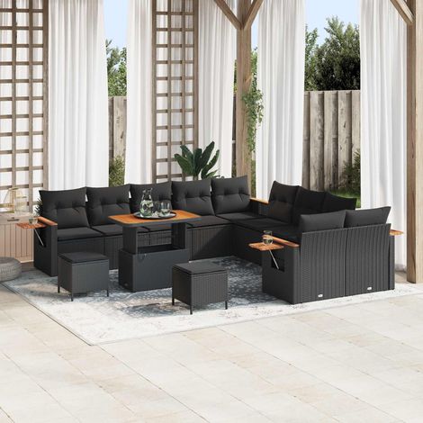 Gartensofa-set mit Kissen 17 pcs Schwarz Poly-Rattan (1/5)