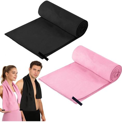2 serviettes microfibre pour couples 80x40cm, séchage rapide, voyage/bain/fitness/plage/camping. (1/4)