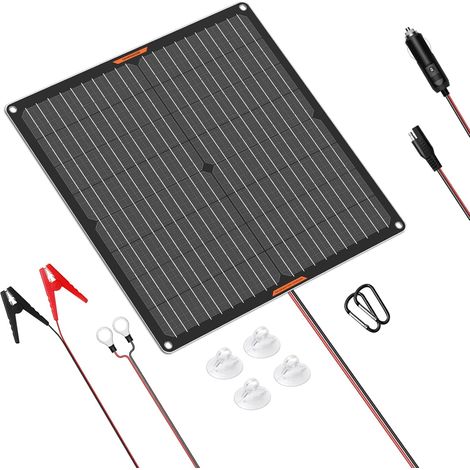 Chargeur de batterie solaire 12 volts 30 watts pour voiture, panneau solaire 30W, chargeur et dispositif d'entretien solaire étanche avec pince crocodile (1/5)