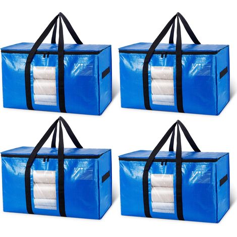 Sacs de Déménagement Extra-Larges avec Couvercle et Fenêtre, 4 PCS Housse de Rangement pour Vêtements,Couette,Literie,Alternative aux Cartons Déménagement,sacs de rangement résistants (1/5)