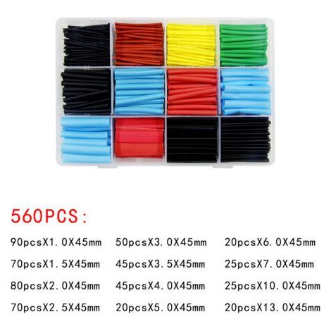 Heat Shrink Tubing Set, Electrical Insulation, Heat Shrinkable Cable Sleeving, 2:1 Shrinkage Ratio, 5 Colors, 12 Sizes (1/4)