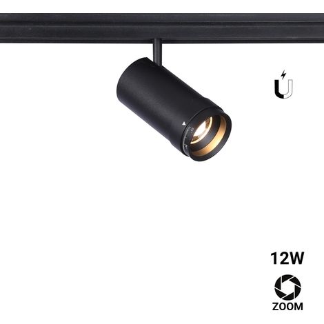 Spot LED sur rail magnétique avec Zoom 10°-55º - 48V - 12W - Blanc Chaud (1/5)