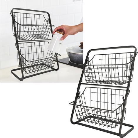Corbeille à Fruits 2 Étages en Métal avec Structure Ventilée - Panier de Stockage pour Kitchen (1/5)
