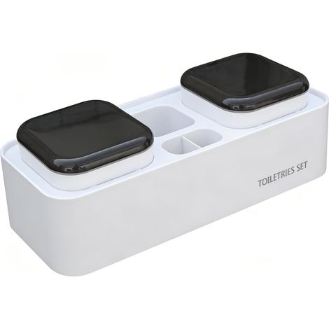 Porte-Brosse à Dents sans PerçAge Mural avec 2 Gobelets Blancs, Support Brosse à Dents éLectrique éLéGant (1/5)