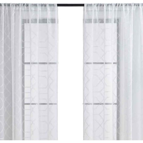 Ensemble 2 rideaux brodés style ferme - 132x213cm - À oeillets - Motif floral blanc pour chambre/salon