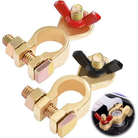 Voiture Connecteur En Laiton Pince 12v/24v Cosse Batterie De Avec écrou à Oreilles Bornes Pour Automobiles, Motos Et Véhicules Electriques (1 Pair) (1/5)