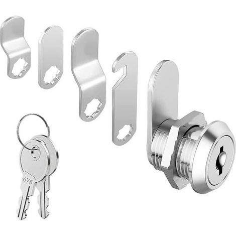 Cerradura de seguridad de leva de 16 mm para buzones/cajas de herramientas, taquillas y archivadores, con 5 placas de cierre diferentes y 2 llaves. (1/3)