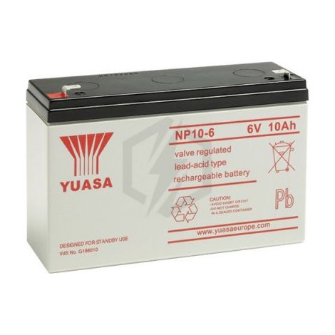 Yuasa – Batterie plomb étanche NP106 6V 10Ah – Technologie VRLA scellée – Pour systèmes d'alarme et onduleurs – Dimensions 151x50x97.5mm (1/3)