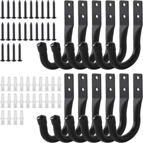 12 Pcs Crochet Mural Garage, Support Velo Mural Noirs, Accroche Velo Murale, Crochets de Rangement pour échelle de Garage, Crochets en J Muraux Robustes pour Vélos Outils électriques (1/5)