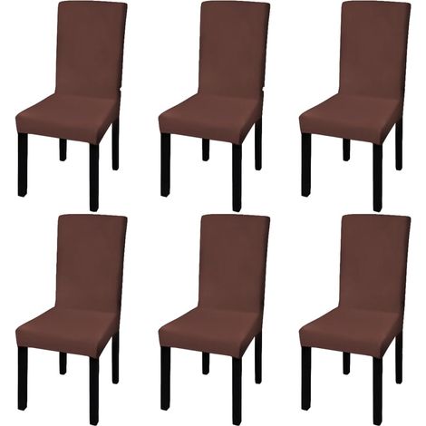 Housses de chaise extensibles, droites, lot de 6, marron (1/5)