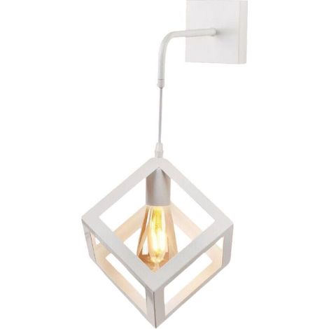 TrAdE Shop Traesio - Applique Da Parete Pendente A Forma Di Cubo 3d Stile Minimal Portalampada Attacco E27 Aq52 - Bianco (1/5)