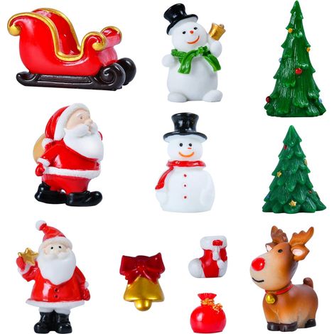 DOLASO 11 Weihnachtsminiaturen, Gartendekoration, Weihnachtsmann-Figuren, Mini-Deko-Harzfiguren, Weihnachtsmann, Weihnachtsbäume, Schneemann, für Weihnachtstisch, Weihnachtstischdekoration (1/5)