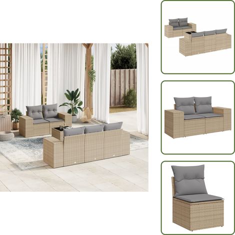 Cuscini da seduta - vidaXL Set Divano da Giardino 6 pz con Cuscini Beige in Polyrattan - Rattan PE