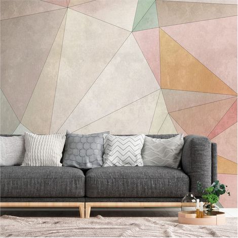 Sfondo fotografico Profhome 382861 Carta da parati TNT goffrata a caldo liscia con forme geometriche opaca beige rosa giallo verde 3,71 m x 2,8 m (1/5)