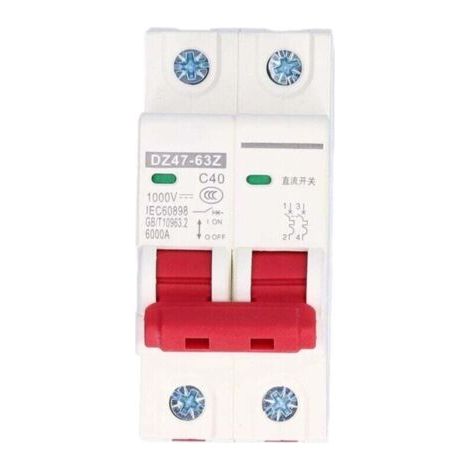 Interruttore automatico CC miniaturizzato 2P per impianti fotovoltaici, con isolatore, montaggio su guida DIN, 1000 V 40 A (DZ47-63Z C40)