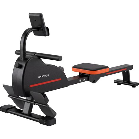 Rameur magnétique connecté Bluetooth, compatible Kinomap et Zwift, appareil de fitness à 16 niveaux de résistance, dimensions 135x42x72cm, rouge. (1/5)