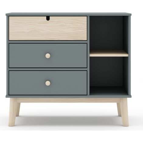 Commode, meuble de rangement en pin ciré et MDF coloris vert kaki, blanc - Longueur 90 x Profondeur 40 x Hauteur 80 cm -PEGANE- (1/5)