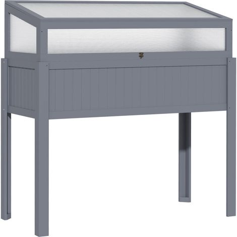 Jardinière surélevée en bois avec châssis froid, 2 en 1 : serre, potager, jardin d'herbes aromatiques, bac à plantes pour jardin, balcon et terrasse, en polycarbonate gris, 120 x 54 x 112/122 cm