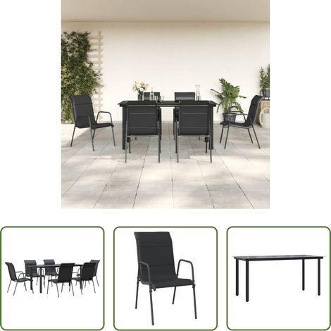 Salle à manger extérieure - Ensemble à manger de jardin 7 pcs noir textilène et acier (1/5)