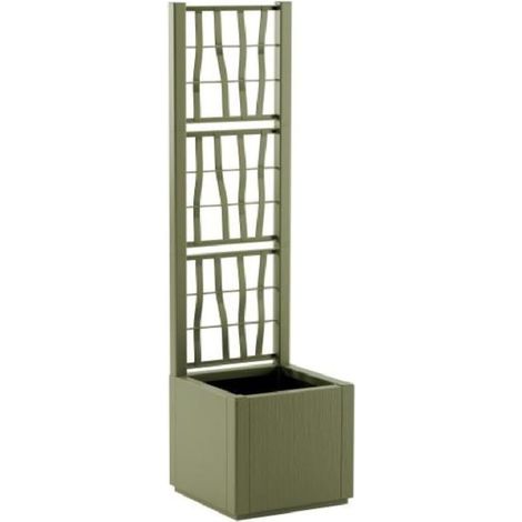 Fioriera Ethica Stefanplast Quadrata Verde Oliva con Rete Arrampicante e Spalliera, Modulare, 36x36x140 cm, Ideale per Esterni (1/5)