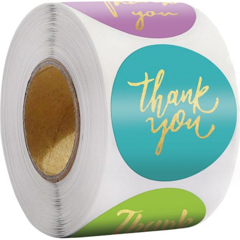Autocollants Merci - Papier Imperméable Brillant - Pour Emballage Cadeau Et Commerce - Rouleau De 500 Pièces (1/5)