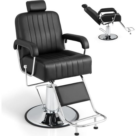 COSTWAY Barberpub Poltrona da Barbiere Girevole, Sedia da Barbiere con Poggiatesta Regolabile e Schienale Reclinabile, con Altezza Regolabile, Portata 150 kg (1/5)