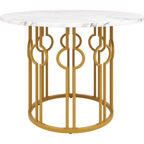 Mesa de comedor redonda 100x100x76 cm de MDF y metal blanco y dorado (1/5)