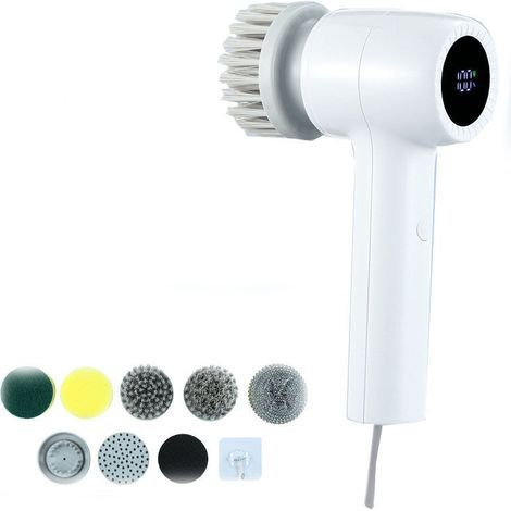 Brosse à récurer électrique sans fil, portable et multifonctionnel pour salle de bain, cuisine, brosse de nettoyage à main, outils de nettoyage pour baignoire, fenêtre, vaisselle, tap (1/4)
