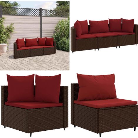 3-tlg. Garten-Sofagarnitur mit Kissen Braun Poly Rattan - Gartenmöbel - Lounge Set - Esszimmergarnitur - Rattan Möbel - Gartenlounge - Home & Living (1/5)