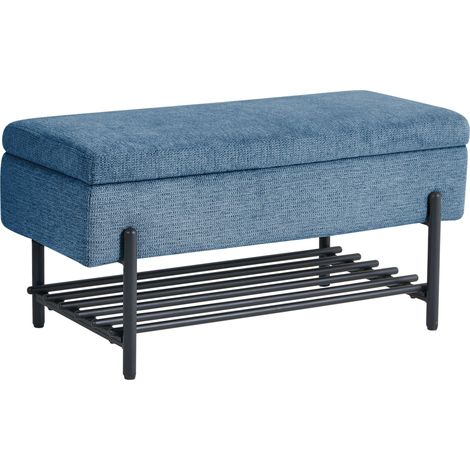 Banc d'Entrée Rembourré en Tissu Hydrofuge avec Rangement et Pieds Métalliques Bleu Solvang (1/5)