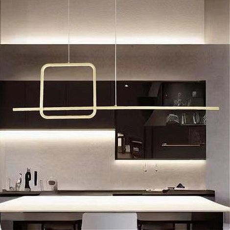 TrAdE Shop Traesio - Lampadario A Sospensione Led 48w Design Quadrato Linea Oro Ip20 Cucina Luce 4000k 33535 - (1/4)