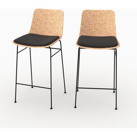 Lot de 2 chaises pour îlot central 66 cm en matière naturelle et noir - Faro