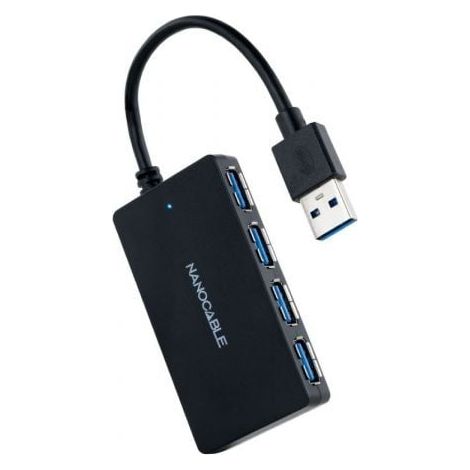 Hub USB NANOCABLE Hub USB 3.0 con 4 Puertos de USB 3.0, USB-A/M-USB 3.0/H, Negro, 15 cm Schwarz