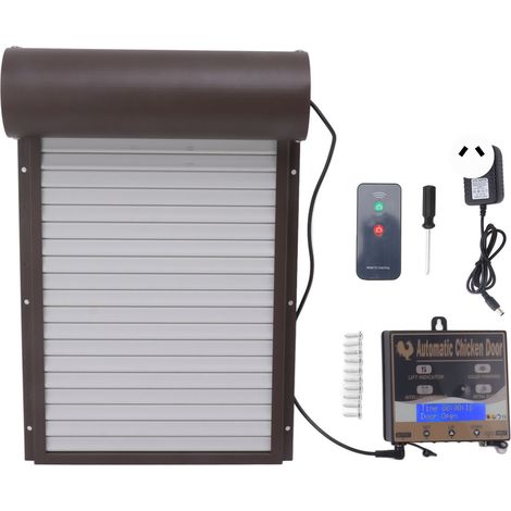 Porte automatique pour poulailler avec détection lumineuse, minuterie et télécommande 3 en 1, pour élevage agricole, 100-240V, marron, prise AU (1/5)