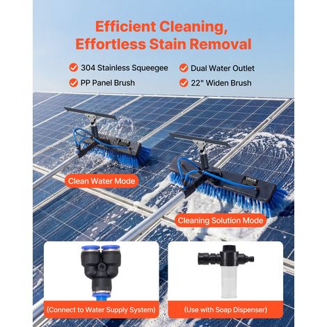 Kit Nettoyage pour Panneaux Solaires 7,99 m Brosse Télescopique Nettoyage Passage Eau Perche Alliage Alu pour Panneaux Solaires Toit, avec Tête Brosse Rotative 180°, Raclette, Distributeur Savon (1/5)
