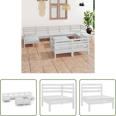 Holzsofa - 10-tlg. Garten-Lounge-Set Weiß Massivholz Kiefer (1/5)