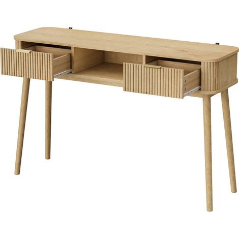 Mid-Century Konsole in Eichenoptik mit 2 Schubladen und offenem Fach, 120 x 35 x 77,6 cm, MODENUIT (1/5)