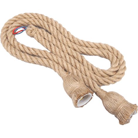 Douille de lampe rétro style campagnard américain E27 en corde de chanvre, 2 mètres, 85-265 V (1/4)
