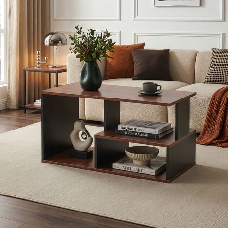 Table basse Trond 80 x 40 x 42 cm noir / effet noyer [en.casa] (1/5)