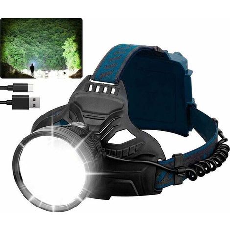 Lampe Frontale LED Rechargeable, Ultra Puissante 50000 Lumens Lampe Torche LED 4 Modes avec feu arrière rouge, Rechargeable USB 6000 mAh, Etanche Lampe Frontale pour Camping, Pêche, Cyclisme