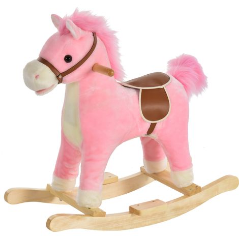 Cheval à bascule pour enfants, rose, Cheval jouet avec des sons réalistes et 2 piles AA, Cheval à bascule pour enfants 36-72 mois