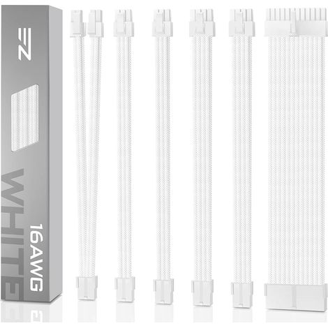 Power Cable Extension Kit Sheath Cable Custom Power Jacket Extension 16AWG 24Pin 8Pin 6Pin 4+4Pin with White Combs - White Cable (1/5)