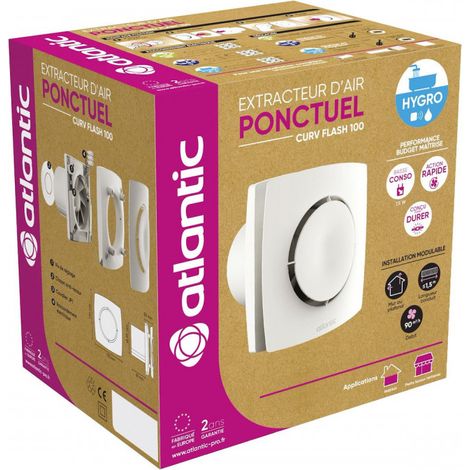Atlantic – Extracteur individuel Curv Flash 120 HY – Fonctionnement ponctuel hygrovariable – Diamètre 120 mm – Optimisation ventilation maison